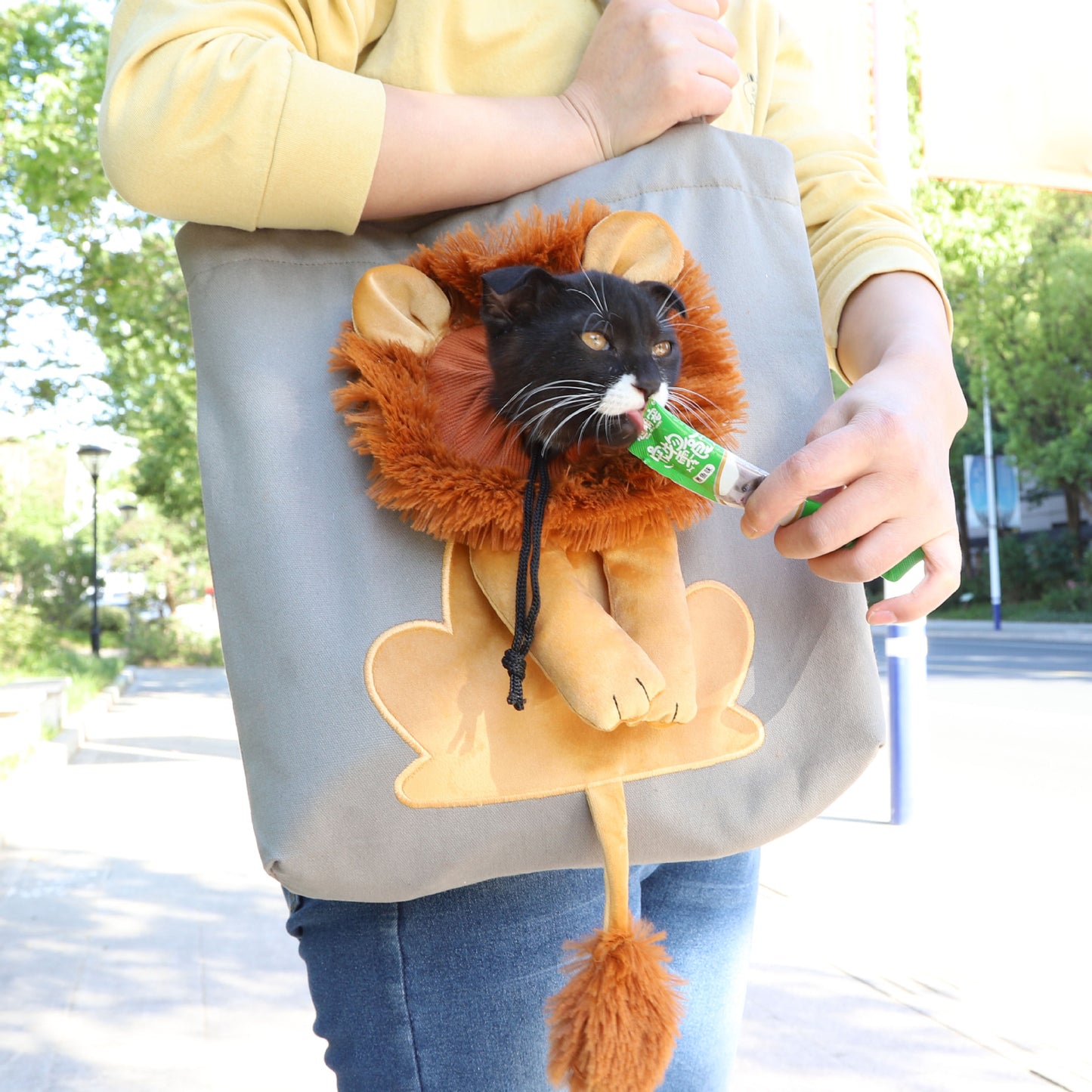 Lion Design Pet Carrier: Breathable, Adjustable, Hands-Free Sling Bag for Small Pets. Various Colors/Sizes."Shop Now!
