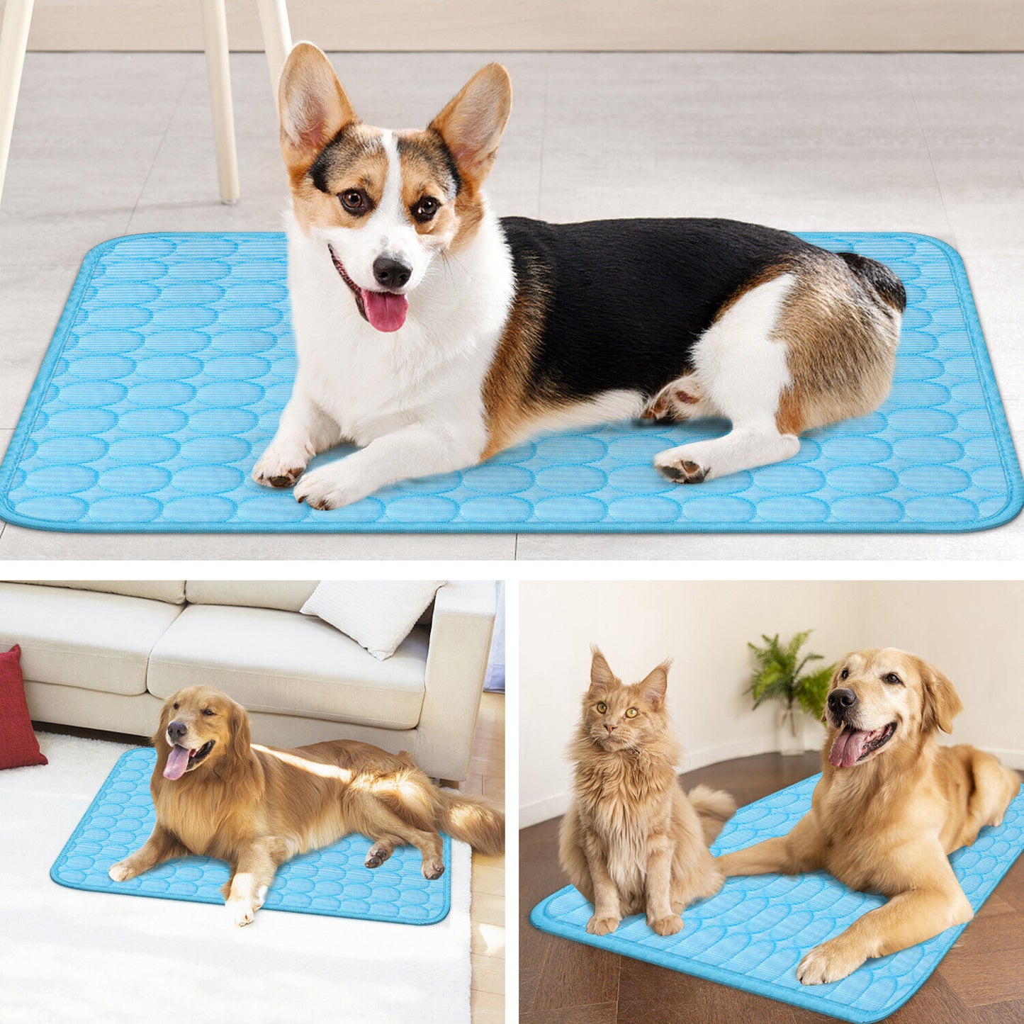 3-Layer Pet Cooling Mat: High-Quality, Ice Silk, Absorbent Cotton, Machine Washable, Portable, Versatile.
