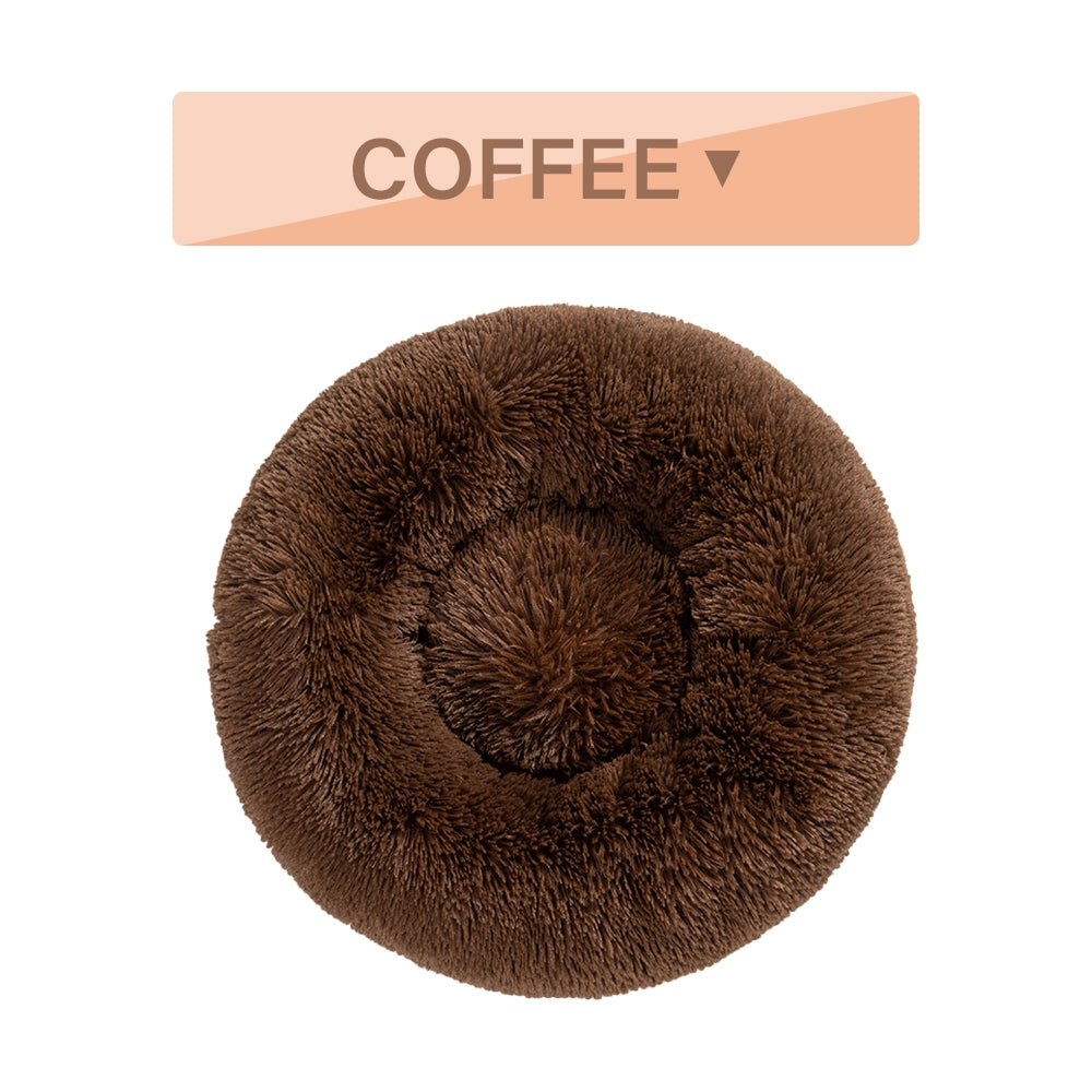 Luxurious Fluffy Donut Dog Bed, ideal for all breeds. Premium plush for comfort, warmth, and relaxation.
