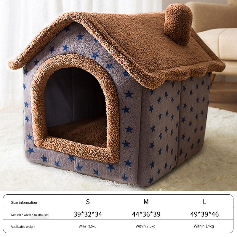 Cozy Pet Bed: Coral Fleece House - Gray/Brown, Sizes SML"
