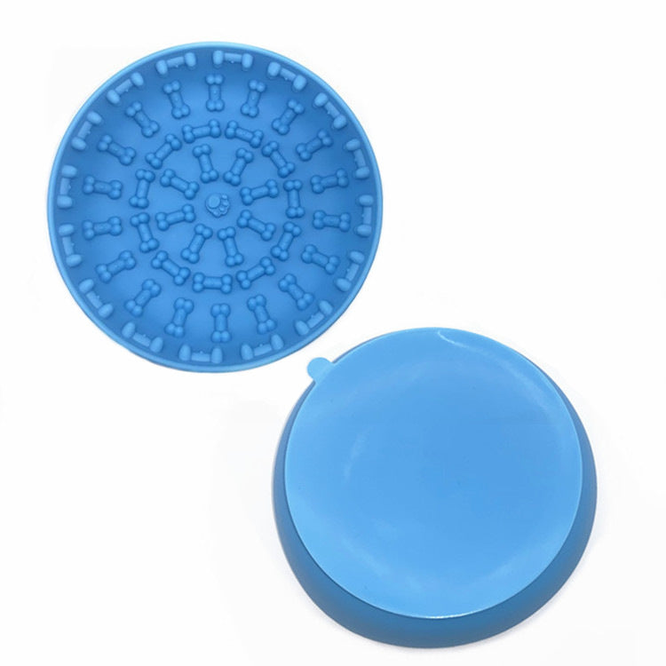 A pet bowl designed with suction cups and non-slip silicone material to prevent sliding, ideal for pets during mealtime