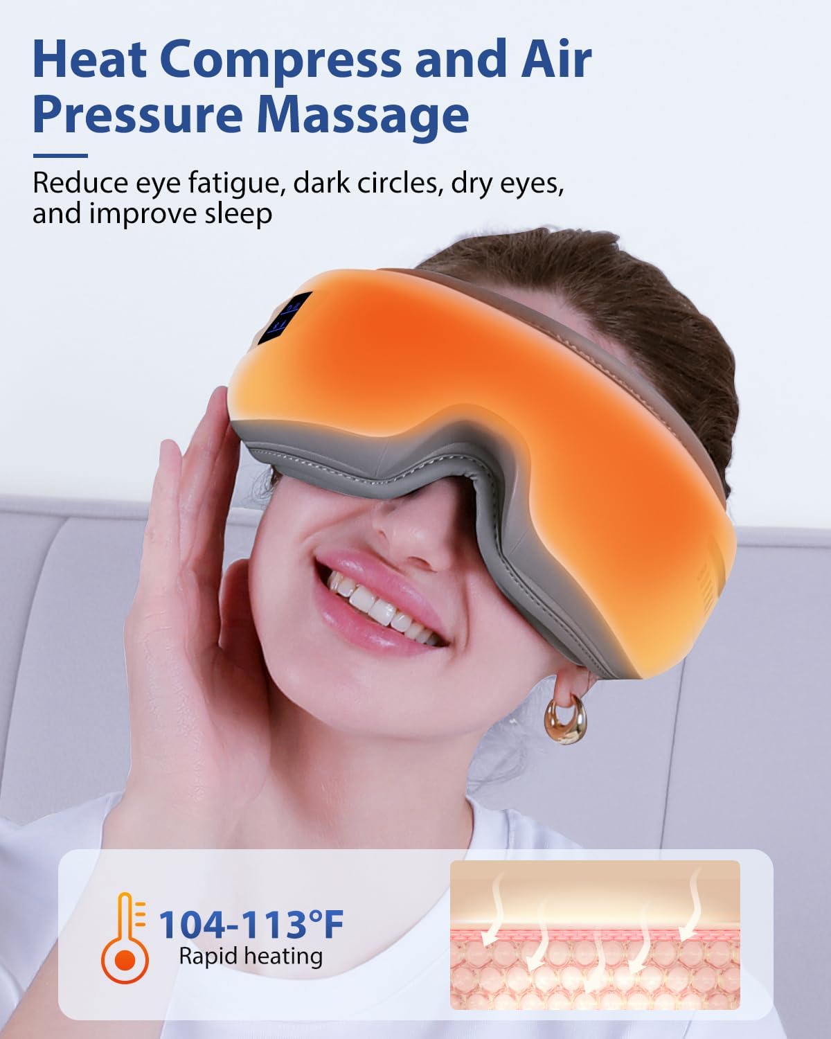 Eye Massager with Heat & Bluetooth Music, Mothers Day Birthday Gifts for Mom Women Men Her, Heated Eye Mask for Migraines Relief, Reduce Strain, Headache Relief and Improve Sleep, Eye Care Device