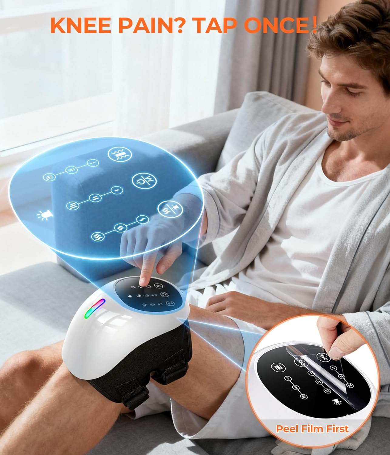 World'S First 360° Knee Massager with 1-Second Heat - Cordless Red Light Therapy for Joint Comfort, 3 Intensity Levels, Perfect for Athletes, Seniors & Active Adults