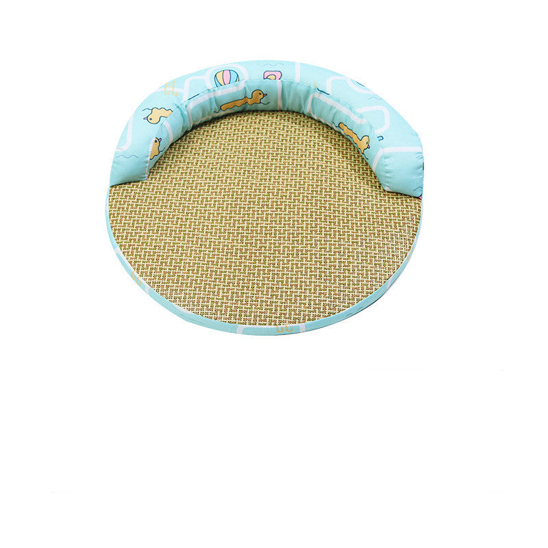 Multi-layered pet bed with rattan surface for easy cleaning. Breathable design for comfort.