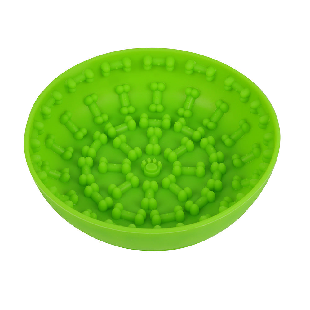A pet bowl designed with suction cups and non-slip silicone material to prevent sliding, ideal for pets during mealtime