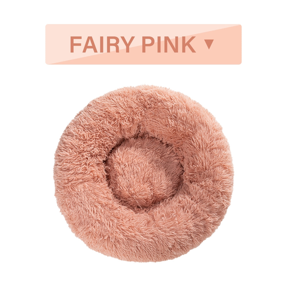 Luxurious Fluffy Donut Dog Bed, ideal for all breeds. Premium plush for comfort, warmth, and relaxation.